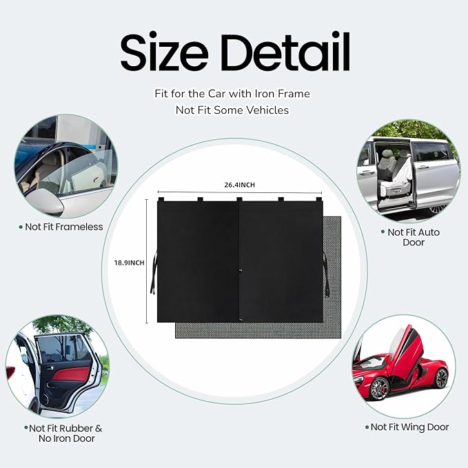 2Pack Car Side Window Curtain Sun Shade,Car Window Shade,Double Layer Sun Shade with Strong Magnets,Universal Sunshade for Cars SUV Trucks(Black-mesh,2PC) - Image 2