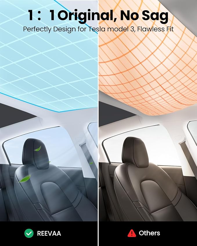 REEVAA Tesla Model 3 (2026-2020) Sunshade Roof Accessories, Black | OEM Fit; Full Blackout & Heat-Blocking; Protect Interior & Reduce A/C Workload; Unobstructed Rearview Mirror Visibility - Image 7