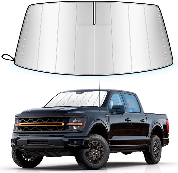 Windshield Sun Shade for Ford F150 2021-2025 2026 Custom Fit | (Lariat, King Ranch, Platinum, XL, STX, XLT, Limited, Tremor, Raptor), Folding Design, Car Front Window Sunshade, Sun Visor by Unknown