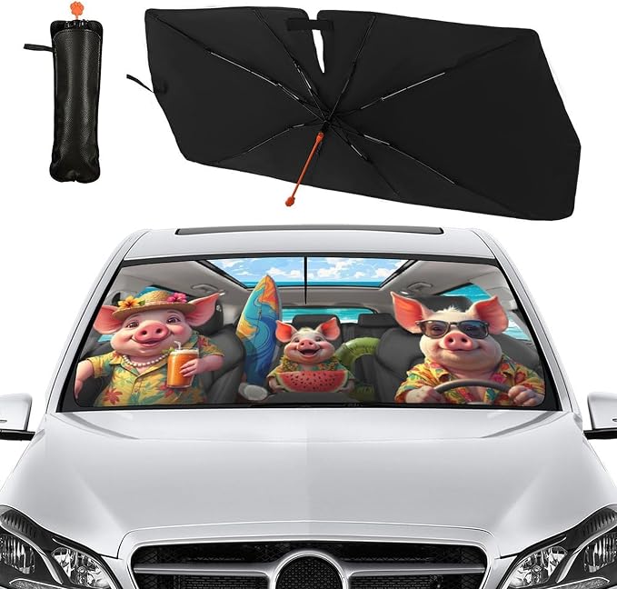 Socira Funny Pig Car Windshield Sunshade Umbrella Foldable Umbrella | Sun Shade Windshield Cover Cute Pig Sunshade Car Accessories Blocks Uv Rays Keeps Cool (57" X 30") - Image 8