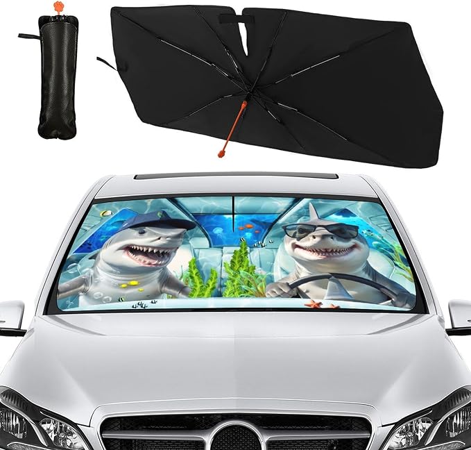Socira Funny Sharks Car Windshield Sun Shade Umbrella Foldable Sunshade | for Front Window Auto Windshield Sunshade Covers Car Accessories Protect from Sun Rays Heat 57'' X 30'' - Image 8