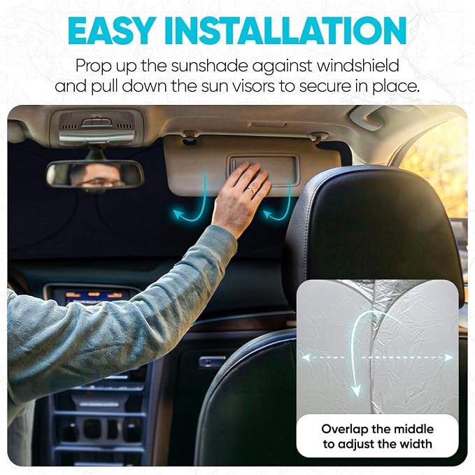 FORTEM Windshield Sun Shade - Sunshade for Car Windshield - 240T Polyester | Foldable Window Shade | Heat & UV Shield | Storage Bag - Image 6