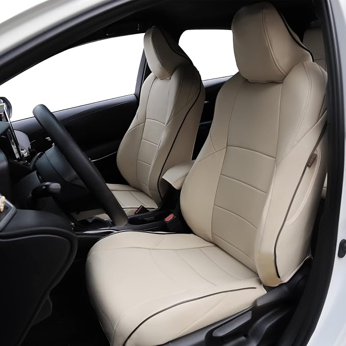 HKZ Fit Corolla Car Seat Cover Full Set for 2014 2015 2016 2017 2018 2019 Toyota Corolla L LE LE Eco XLE Sedan - Faux Leather (Beige) - Image 5