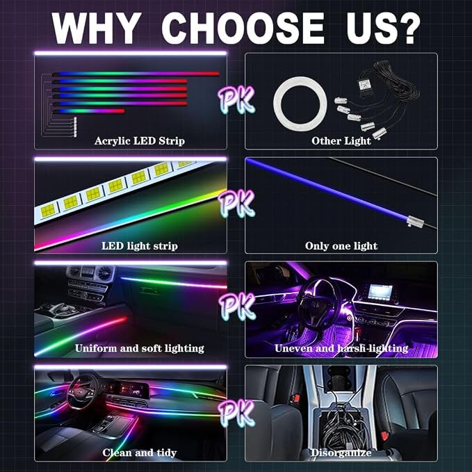 Dreamcolor Acrylic Interior Car Lights, WEBUPAR Car Accessories 6 in 1 Car LED Strip Lights with APP Control and 213 Modes, 175 inches 593 LEDs Fiber Optic Lights, RGB Neon Light Kits - Image 2
