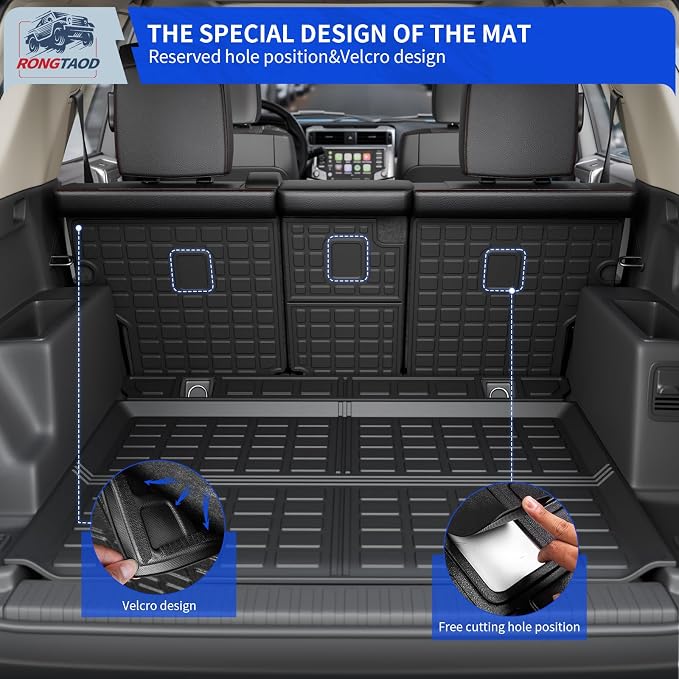 Rongtaod Floor Mats Set for 2013-2024 Toyota 4Runner 5 Seats | without Sliding Tray, Trunk Mat Cargo Mat Cargo Liner TPE All Weather Back Seat Cover Protector 2023 4 Runner Accessories - Image 8