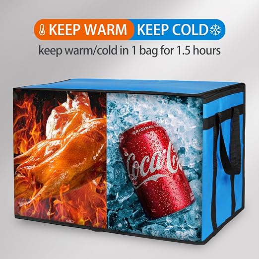 Bodaon 3-Pack Insulated Food Delivery Bag for Hot and Cold Meal, XXXL, Grocery Tote Insulation Bag for Catering, Large Pizza Warmer, Blue - Image 4