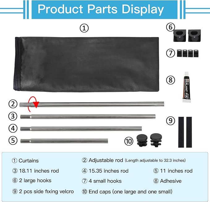ZATOOTO Car Divider Curtain, Car Privacy Curtains, 6.56ft *4.42ft | Full Blackout Privacy Curtain, Adjustable Rod For Vans Rvs, Uv Block Baby Camping, Quick Install Magnetic Secure Fit - Image 9