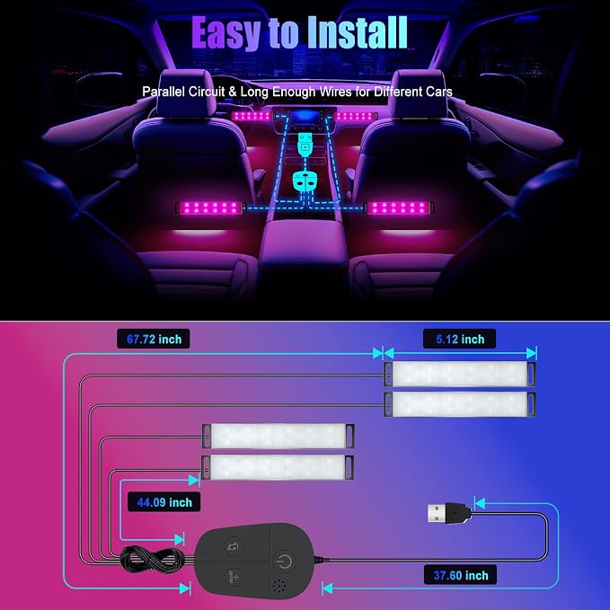 Car LED Lights Interior,RGB Interior Car Lights with App Control&Music Sync | DIY and Music Mode Smart USB Under Dash LED Lights,Ambient Lighting Car for Jeeps Trucks SUVs Men Women,DC 5V - Image 6