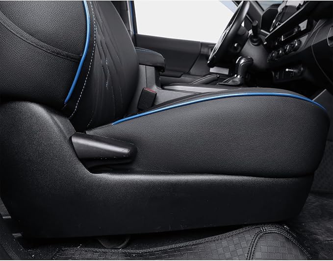 EKR Custom Fit Tacoma Rear Car Seat Covers for Toyota Tacoma (Petrol) 2024 2025 2026 Double cab SR/SR5/TRD Sport/TRD Off-Road/Limited - Second Row Only,Faux Leather(Black with Blue Trim) - Image 2