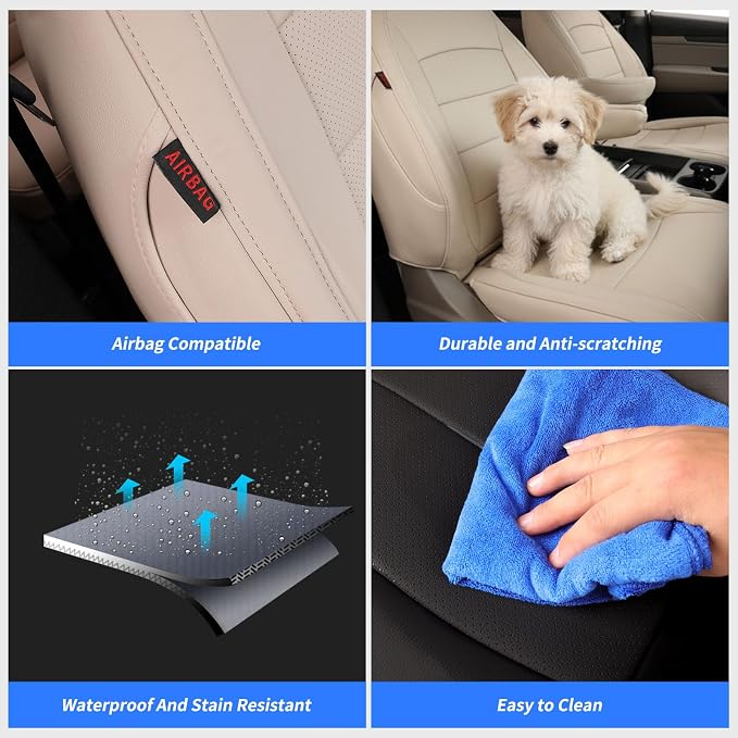 Full Set Car Seat Covers for Honda Odyssey 2011-2017,8-Seater,Faux Leather | for EX,EX-L,Touring Elite,Touring,2nd Row 40/20/40 Split Seat,Waterproof Seat Protector,Fit Like A Glove(Beige) - Image 5