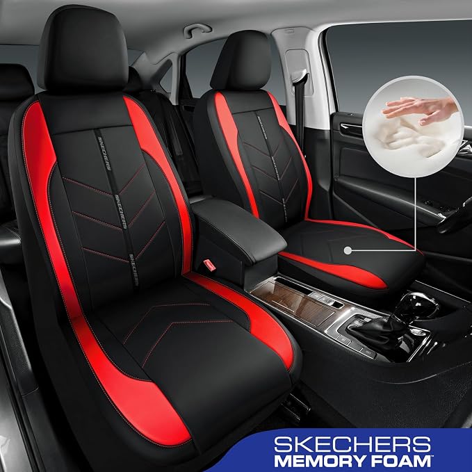 Skechers Car Seat Covers,Luxury Faux Leather Seat Covers,Waterproof Anti Slip Car Seat ProtectorFull Set,Car Accessories Airbag Universal Fit for Most Cars,Vans,Trucks,SUV,Red - Image 2