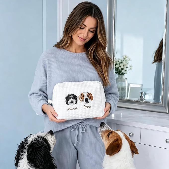 Personalized Pet Photo Embroidered Cosmetic Bag Custom Dog Cat Portrait Makeup Pouch for Women Cute Gift for Pet Lovers Mother's Day Birthday Compact Travel Toiletry Organizer with Zipper - Image 8