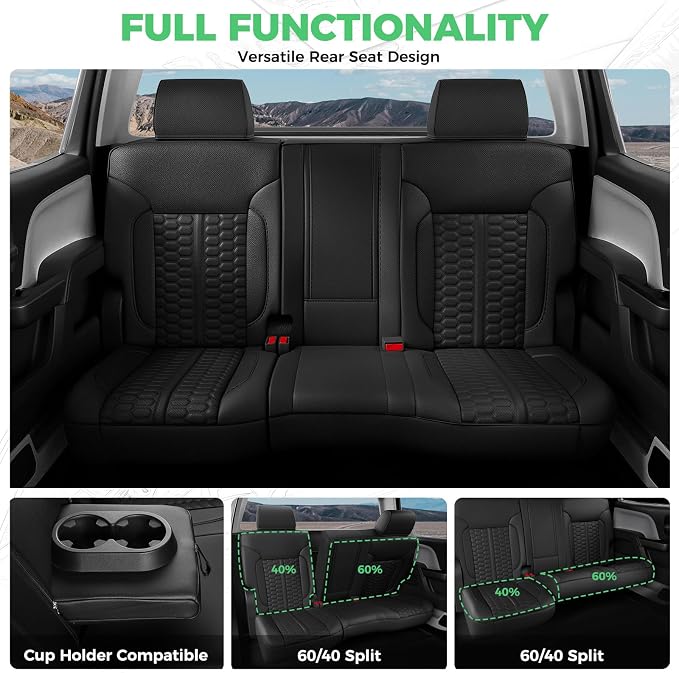 RIDEPOSH Custom Leather Seat Covers for Silverado/Sierra 1500 2014-2018 | Only Crew Cab, Fits 2500/3500HD 2015-2019, Jump Seat Cover(armrest storage only), Protective, Scratch-resistant, Easy-clean - Image 6