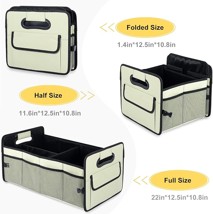 Car Trunk Organizer, Collapsible Car Organizers and Storage Light Green | Sturdy, Large Capacity, Clean Decor, Multi Compartment Container Box, Adjustable Car Accessories for SUV Sedan Truck - Image 6