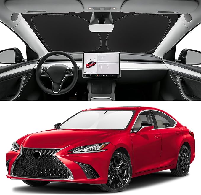 Custom Fit Windshield Sun Shade for Lexus ES 2019-2025 | Blocks UV Rays and Sun Heat, Helps Reduce Interior Temperature, Protects Dashboard from Fading, Folds Easily for Storage by SLOGENTO