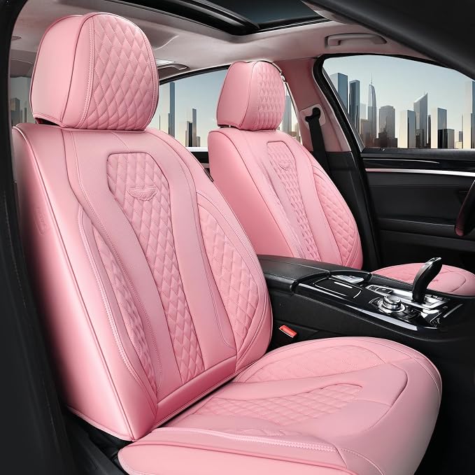 Coverado Seat Covers, Car Seat Covers Front Seats, Pink Car Seat Covers, Waterproof Auto Seat Covers, Seat Cushion, Front Seat Covers Leatherette Car Seat Protector Universal Fit Most Cars by COVERADOAUTO