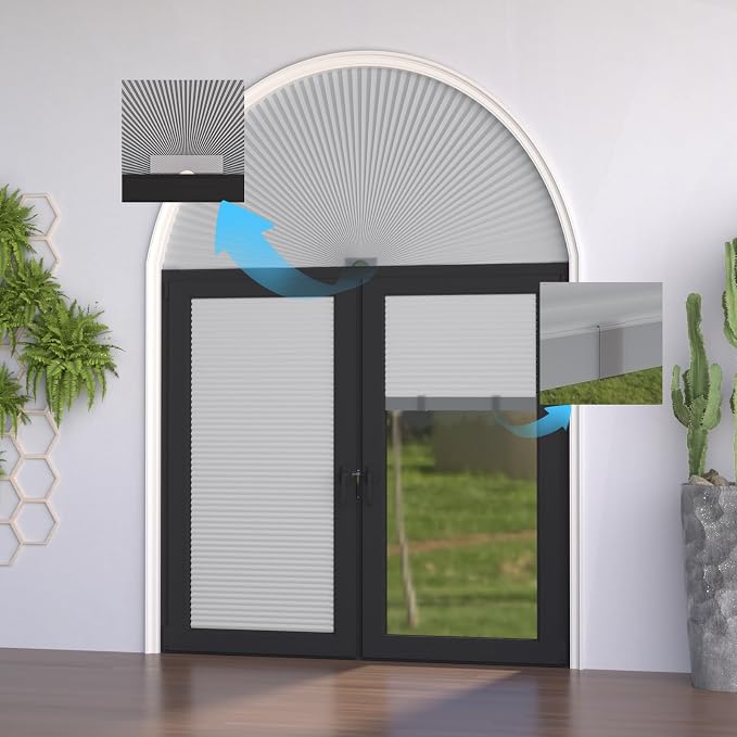 Myshade Arch Window Shades Half Circle Blackout Cellular Shades Cordless No Drill Blinds for Windows Half Moon Honeycomb Fabric No Tools Room Darkening Shades Easy Install (2PCS White 72" W X 36" H) - Image 7