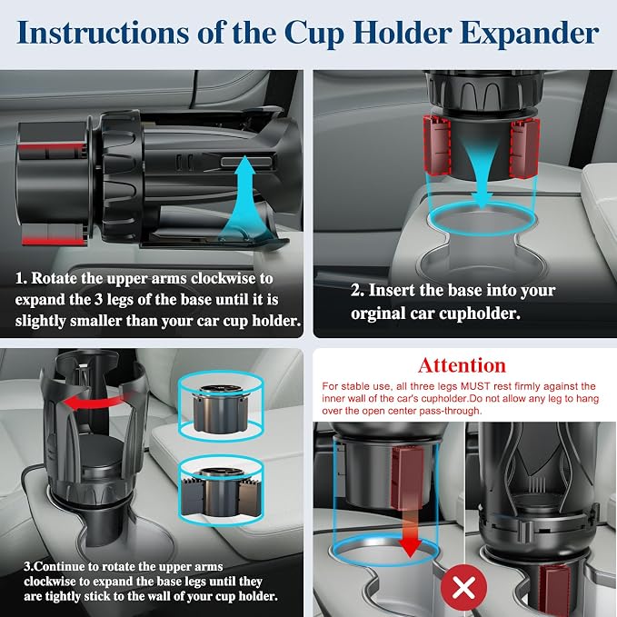 Car Cup Holder Expander, Cup Holder Extender Adapter with Expandable Arm and Adjustable Base, Compatible with Yeti Ramblers, Hydro Flasks, Stanley, Owala Most Coffee Mugs Bottles & Cups (CUP-B-1pack) - Image 7