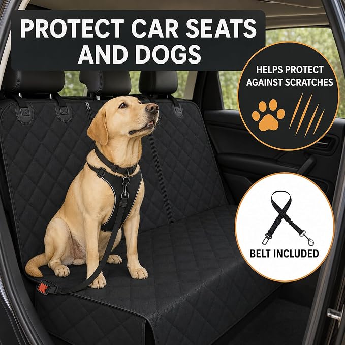 Dog Car Seat Protector, Back Seat Cover for Dogs, SUV & Car Seat Covers 54" | Fits compact SUVs, sedans; protects rear bench and car interior from pet hair, kid spills - Image 4