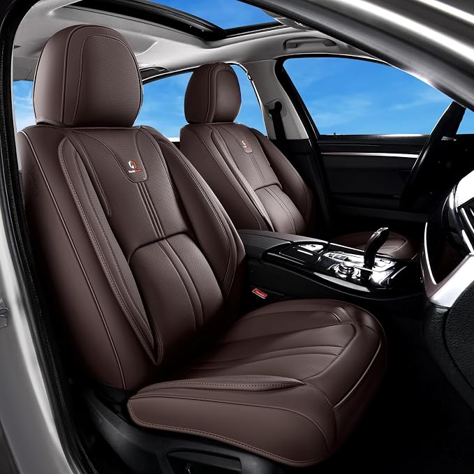 Huidasource Coffee Front Seat Cover Luxury Nappa Leather, Front Car Seat Cover with Airbag, Front Storage Pocket, Lumbar Support, Cooling＆Heating, Universal Fit for Most Cars SUV Trucks, Coffee by Huidasource