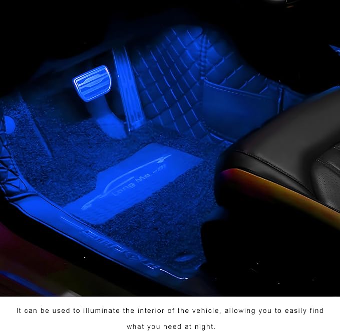 Car Interior LED Lights, 5V 3W Bright Ambient Light Vehicle Under Dash Neon Lamp with USB Port, 4 in 1 Atmosphere Lights Interior Decorative Lamps for Most Vehicles (Blue) - Image 3