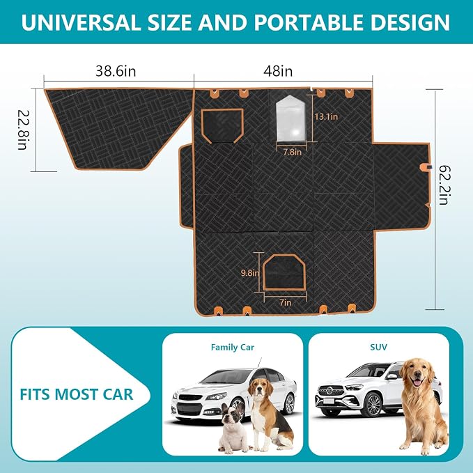 Convertible Dog Car Seat Cover for Back Seat Hard Bottom 400lb Waterproof | Full & Half Seat Dog Hammock,Built-in Seat Anchor Mesh Window,Heavy-duty Hard Bottom 400lb Capacity,Suitable for Most Car SUV - Image 7
