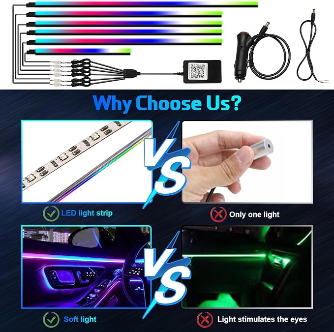 Dreamcolor Interior Car Lights, WEBUPAR Car Accessories 6 in 1 Car LED Strip Lights with APP Control and 213 Modes, 175 inches 593 LEDs Acrylic Fiber Optic Lights, RGB Neon Light Kits - Image 2