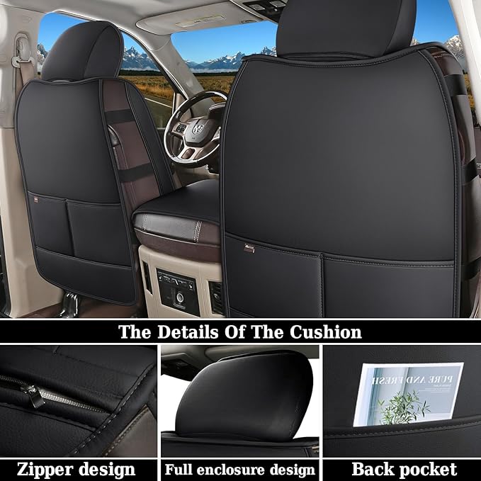 Coverado Seat Covers for Dodge Ram, Waterproof Front Car Seat Covers for Truck Compatible with 2002-2026 Dodge Ram 1500 2500 3500 Crew Double Mega Quad Cab(Black&Red line) - Image 2