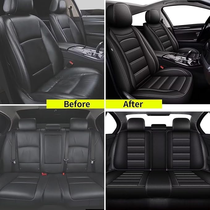 IKABEVEM Car Seat Covers Full Set Fit for Infiniti QX30 2017-2019: 5 Seats Auto Interior Accessories, Faux Leather Waterproof Seat Cushions Vehical Cover (Black) - Image 5