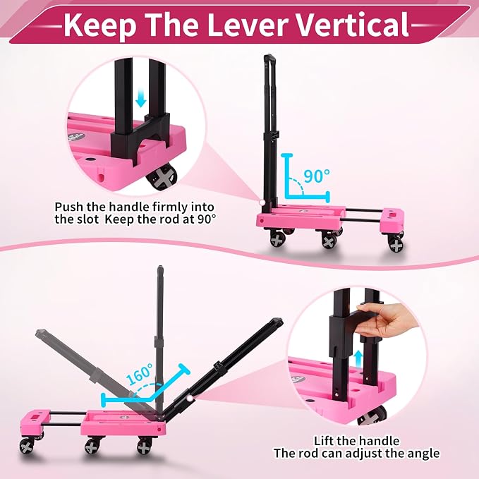 GtIiFmTe Foldable Hand Truck, Lightweight Luggage Cart for Airport Car Seat | Compact Folding dolly with Rotating swivel wheel,storage size12×15.7×4.1",300lbs Load,Upright Lock Handle with 3bungee cords - Image 3