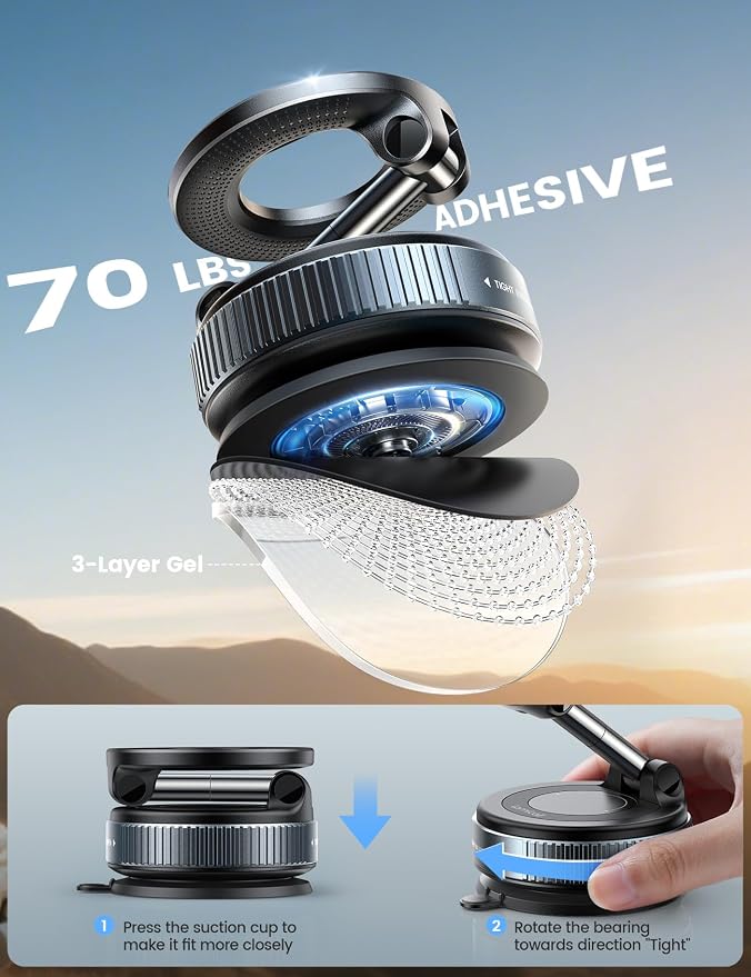 Lamicall for MagSafe Car Mount 70LBS Vacuum Suction Dashboard & Windshield | 20X Magnet Car Phone Holder 360° Foldable Magnetic Phone Holders for Your Car fit iPhone 17 16 15 14 Pro Max Gift Truck Black - Image 3