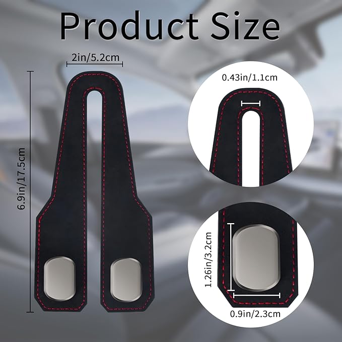 Car Purse Hook, Car Seat Headrest Hooks, Black Leather 4 Pack | Car Purse Holder Hooks, Universal Car Hangers Seat Back Organizer Storage, Double Metal Hooks for Grocery Purses and Bags - Image 5