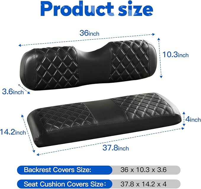 NOKINS Golf Cart Seat Covers Fits Aftermarket Standard Rear Seat Cushion | Fit for Club Car Precedent/DS/EZGO RXV/TXT/Yamaha Drive, No Stapler, Multiple Colors&Breathable (Black and Black Stitching) - Image 5