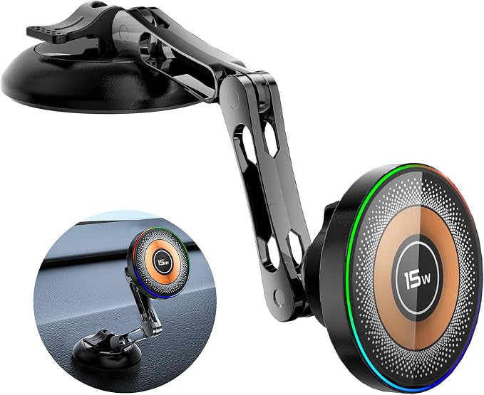 ZBF Magnetic Phone Holder for Car,15W Wireless Fast Charging for MagSafe Car Mount Vacuum Suction Cup Dashboard Windshield Phone Mount for Car 360°Adjustable Magnetic Mount for Women Men iPhone 17/16 by ZBF