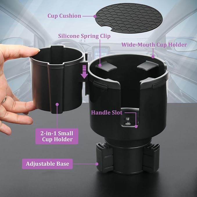 JINKEY 2 in 1 Cup Holder Expander, Extra Cup Holders Extender with Adjustable Car Cup Insert for Car Front Seat for Yeti，Hydroflask and Other Large Water Bottles & Mugs in 3.74"-4.25"(10-46 Oz) - Image 2