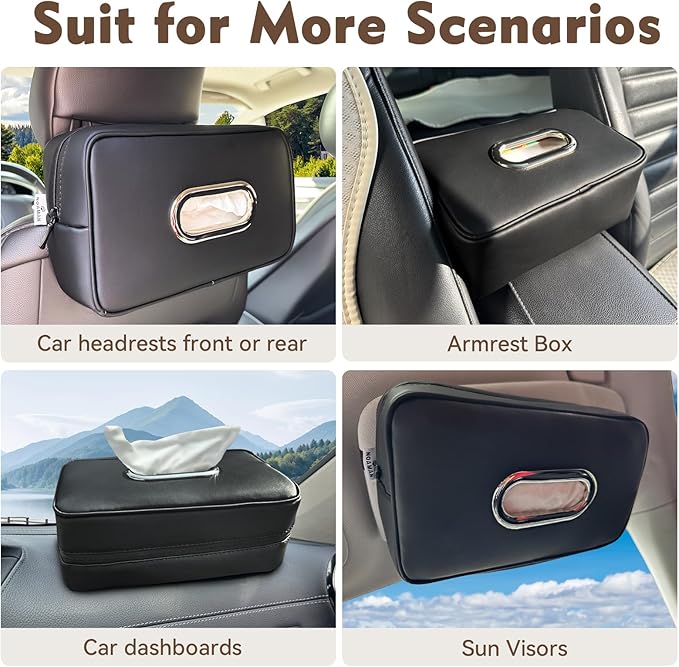 Noaman Upgraded Large Car Tissue Holder Premium PU Leather Tissues Box Cover Backseat Rectangular Napkin Holder for Car Fits for 120 Standard Kleenex Tissues Box for Car Organization Accessories Black - Image 6