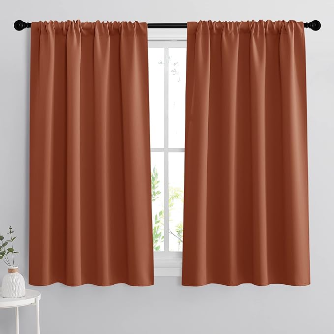 RYB HOME 54 inch Blackout Curtains for Living Room Bedroom, Rod Pocket | Thermal Insulated, Room Darkening, Temperature Balance, Shades for Studio Dorm Rental Room, W42 x L54, Burnt Orange, 2 Panels by RYBHOME
