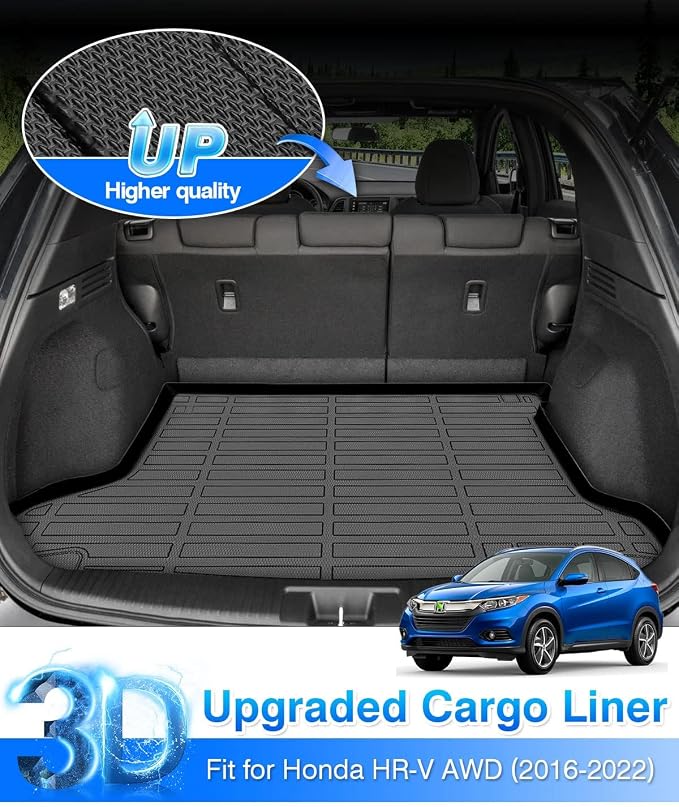 Cartist Cargo Liner Custom Fit for HR-V HRV 2016-2022 (Only AWD Models) All Weather Rear Trunk Mat High Side Waterproof Black TPE - Image 2