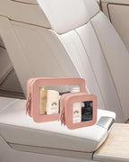 2 Pcs Travel Clear Makeup Bag Set, Clear Pink Makeup Organizer with Zipper Leather Travel Bags for Toiletries Small Cosmetic Bags for Women Mini Make up Pouch Toiletry Bags Car Essentials - Image 6