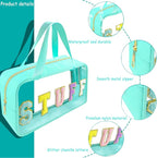 Bunliuys Chenille Letter Clear Makeup Bag with Stuff Patch, Travel Toiletry Makeup Bag with Handle, Nylon Waterproof Cosmetic Bag, Preppy Patch Makeup Bag for Women (Light Blue) - Image 3