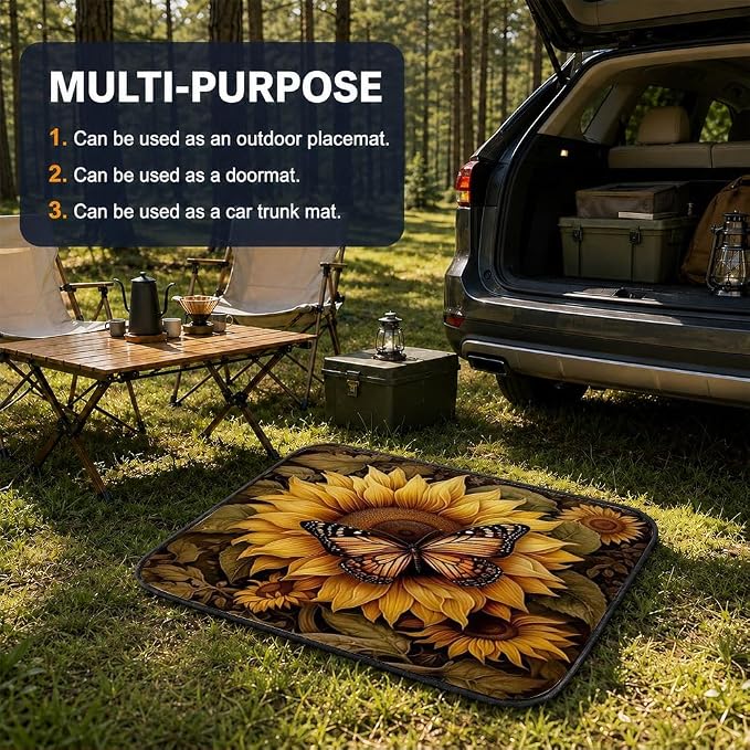 Car Trunk Mat for SUV, 29"x39" Vintage Sunflower Cargo Liner Protector | All Weather Universal Cargo Liners for Dogs, Car Accessory for SUVs/Sedan/Wagons, Durable Non-Slip Washable Rear Cargo Mat - Image 5