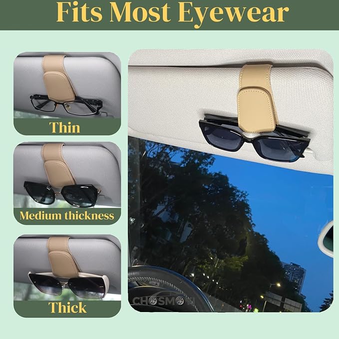 Leather Sunglass Holder for Car Visor, Magnetic Eyeglasses Clips(Beige) | One-Handed Operation, Fits Different Size Eyeglasses, Car Essentials for Women - Image 4
