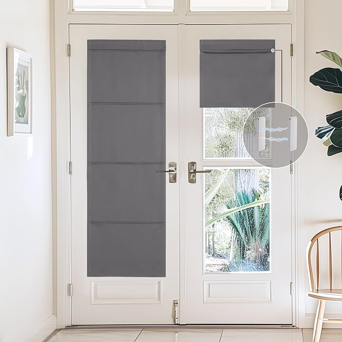 NICETOWN Grey Magnetic Door Roman Shade for French Glass Window | Thermal Insulated, French Front Door Window Covering, Roman Roll Up Shade for Patio Glass, 27 x 72 inch Long, 1 Panel - Image 3