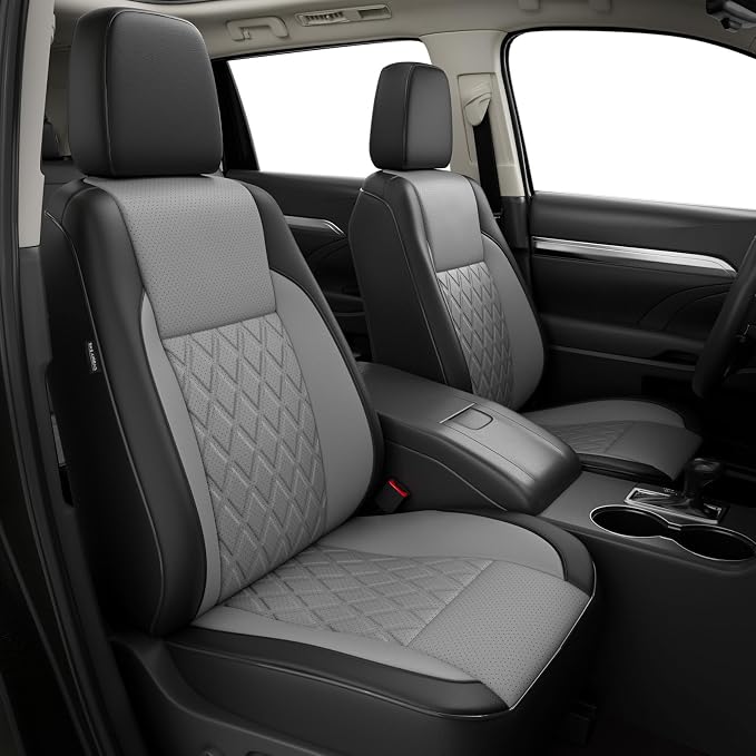 Custom Seat Covers for Toyota Highlander 2014-2019 8 Seats | black grey, faux leather, 2nd row 40/60 split bench, waterproof, breathable, airbag compatible, stain resistant by FEINEPRO