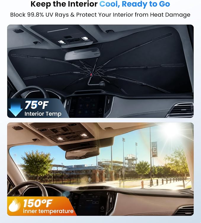 Zanch 2026 Upgraded Windshield Sun Shade Umbrella: Custom Fit for Subaru Outback 2000-2025 Front Window Sunshade, Block UV Rays & Keep Car Cool, 1:1 Scan for Outback, No Gaps & No Scratches. - Image 3