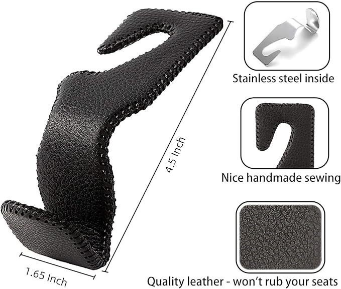 Purse Hook for Car, Superior Leather Headrest Hanger Matching Cars Interior, Brown Back Seat Organizer Storage Holder - Image 6