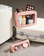 2Pack Clear Makeup Bags Set, Small Clear Makeup Bag, PU Leather Travel Makeup Brush Case Portable Transparent Waterproof Cosmetic Pencil Case Organizer Pouch(2Pack-White Set) - Image 3