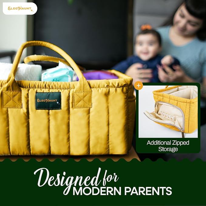 Baby Diaper Caddy Basket Organizer-Sturdy, Breathable & Washable - Stylish Storage, Portable, Car Caddy Organizer, Nursery, Baby Gift Registry Newborn Essentials (Yellow) - Image 4