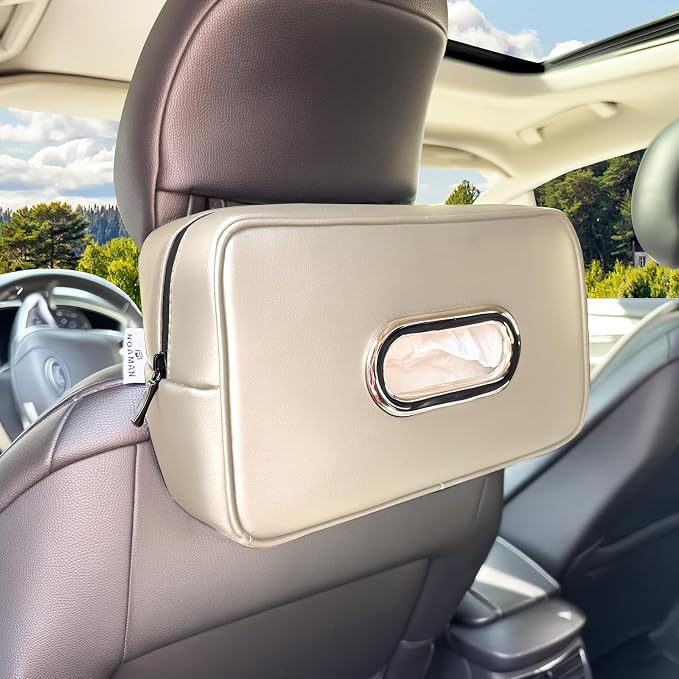 Noaman Upgraded Large Car Tissue Holder Premium PU Leather Tissues Box Cover Backseat Rectangular Napkin Holder for Car Fits for 120 Standard Kleenex Tissues Box for Car Organization Accessories Beige by Noaman