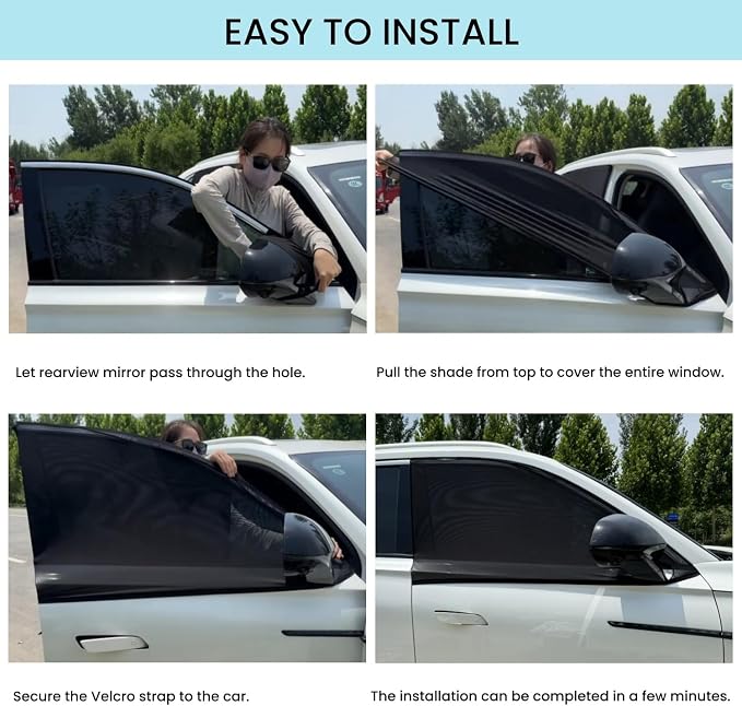 2 Pack 21''x40'' Car Front Side Window Screen Mesh Shades for Camping | Breathable Mesh Car Window Sunshade for SUVs Cars UV-Protection Car Camping Overnight Sleeping Car Window Shade for Baby - Image 7